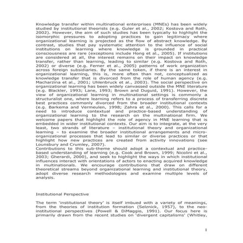 Knowledge Transfer Within Multinational Enterprises