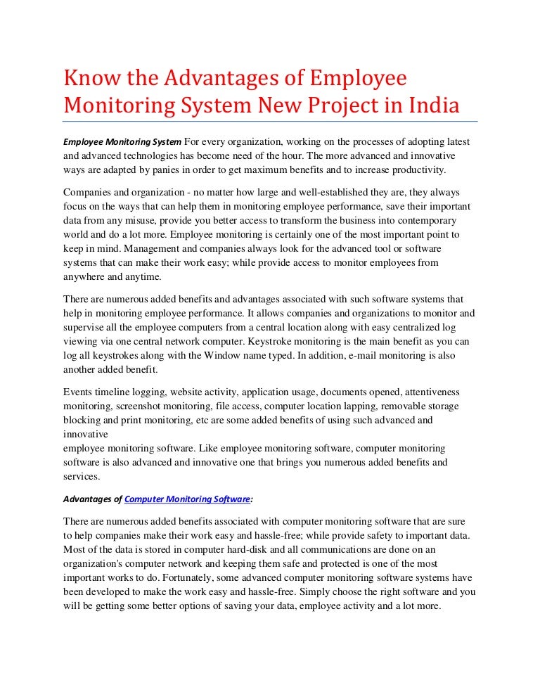 Know the advantages of employee monitoring system new project in india