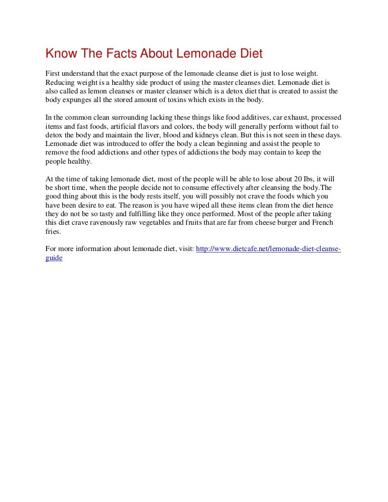 Know the facts about lemonade diet