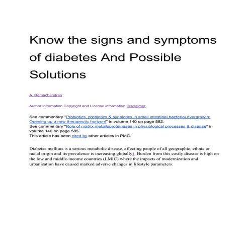 Know the signs and symptoms of diabetes and possible solutions