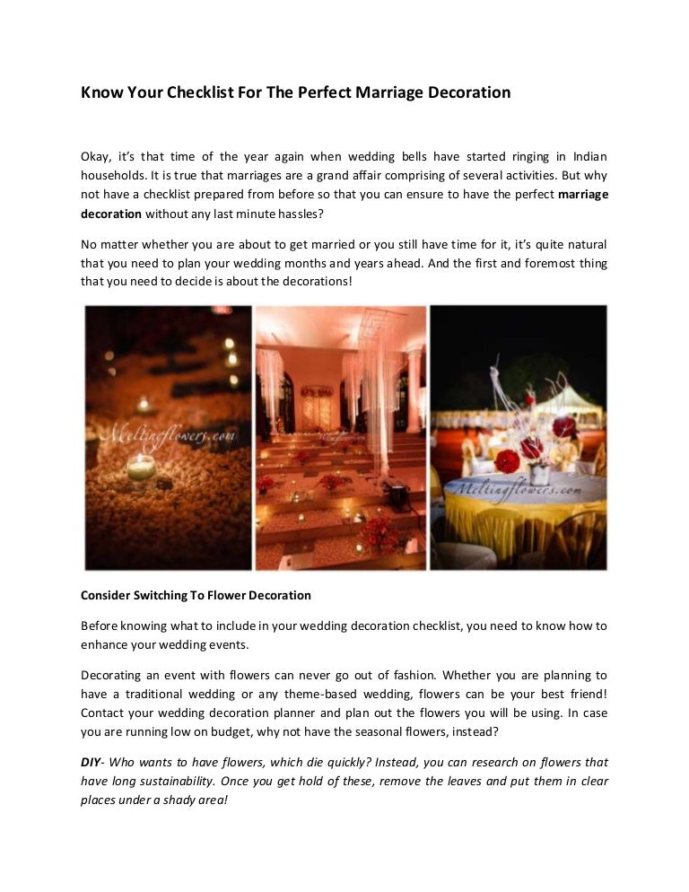 Know Your Checklist For The Perfect Marriage Decoration