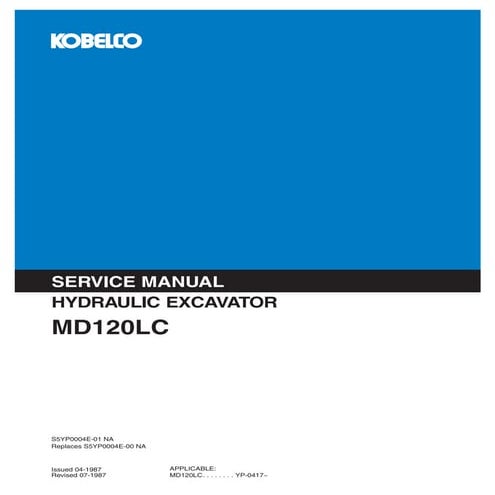 Kobelco md120 lc hydraulic excavator service repair manual | PDF