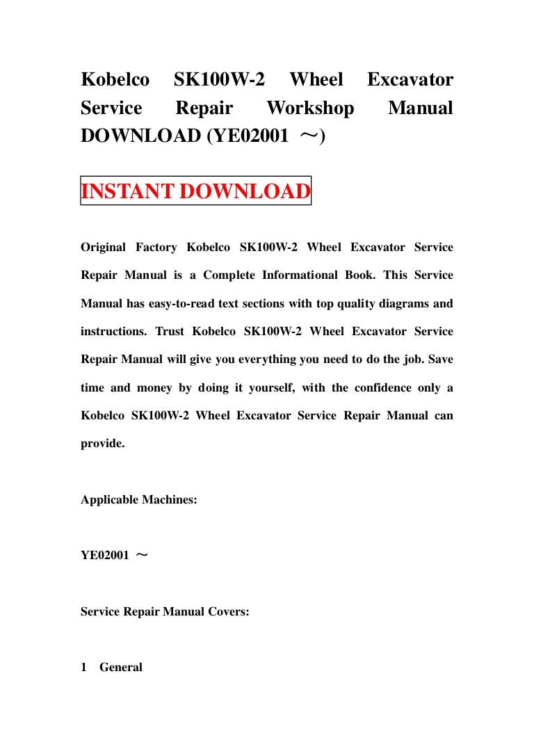 Kobelco Excavator Sk480 Shop Workshop Service Repair Manual