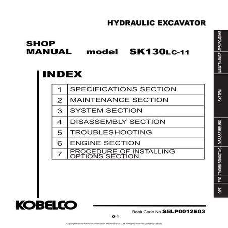 Kobelco sk130 lc 11 hydraulic excavator service repair manual