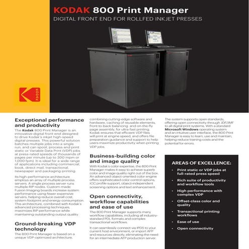 Kodak 800 Print Manager Datasheet