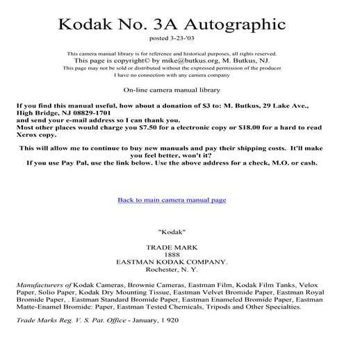 Kodak autographic 3a Manual
