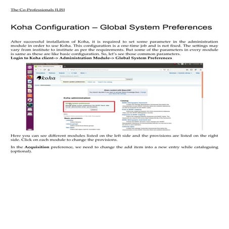 Koha Configuration – Global System Preferences