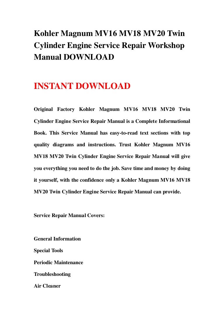 Kohler Engine Repair Manual Download