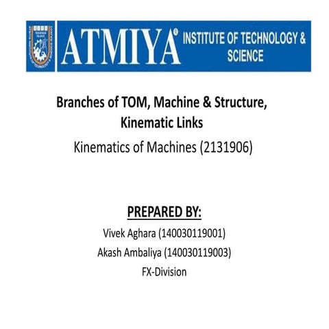 Branches of TOM, Machine & Structure, Kinematic Links