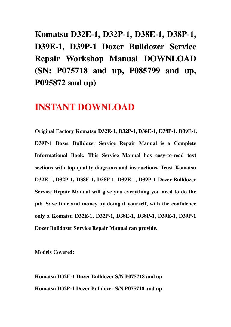 Komatsu d32 e 1, d32p-1, d38e-1, d38p-1, d39e-1, d39p-1 dozer bulldoz… Kohler  Command CH620 User Manual ...