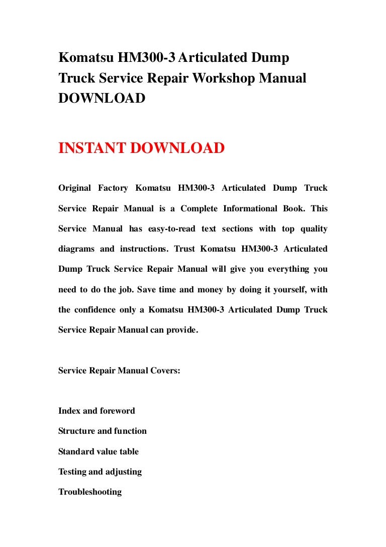 Komatsu hm300 3 articulated dump truck service repair workshop manual…