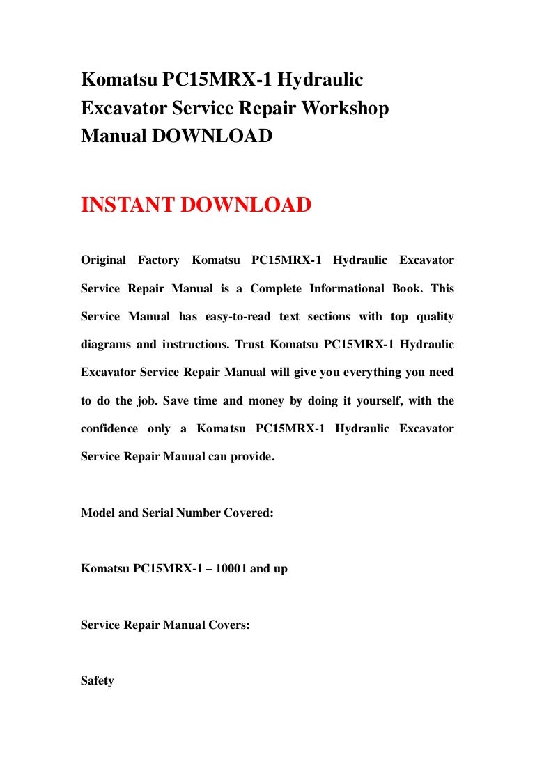Komatsu Pc15mr 1 Excavator Service Shop Manual