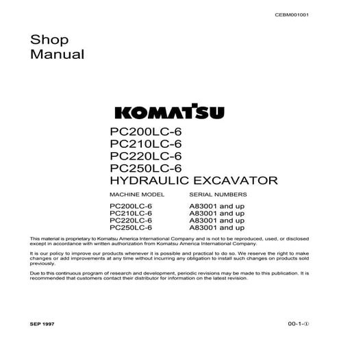 Komatsu pc200 hydraulic excavator service repair manual (a83000 and up