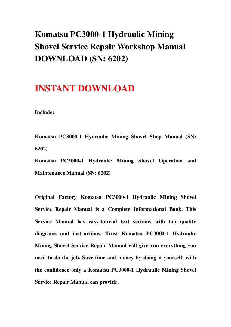 Komatsu pc3000 1 hydraulic mining shovel service repair workshop manu…