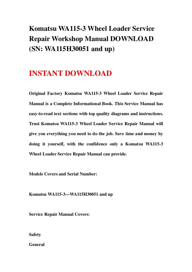 Komatsu wa115 3 wheel loader service repair workshop manual download …