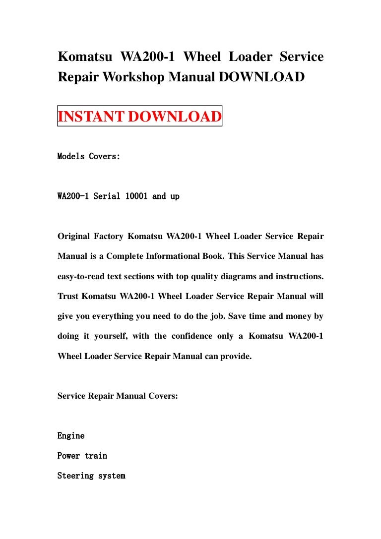 Komatsu wa200 1 wheel loader service repair workshop manual download