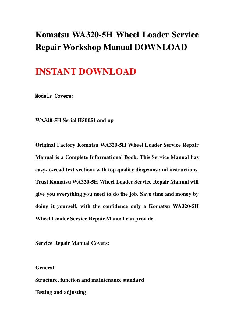 Komatsu wa320 5 h wheel loader service repair workshop manual download
