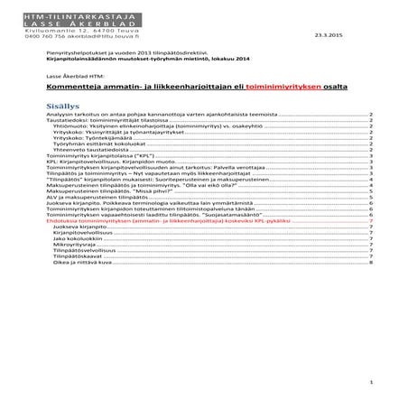 Toiminimet KPL työryhmän esityksessä. Kommenttini 23.3.2015