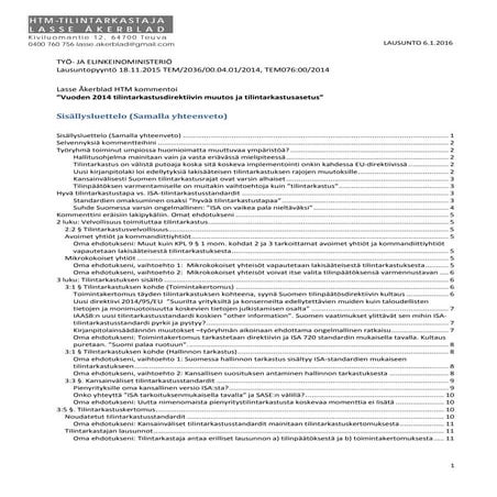 Kommenttini ”Vuoden 2014 tilintarkastusdirektiivin muutos ja tilintarkastusasetus”