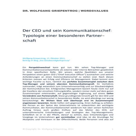 Der CEO und sein Kommunikationschef: Typologie einer besonderen Partnerschaft