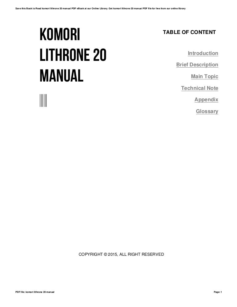 Komori Lithrone Service Manual Komori Lithrone Service Manual