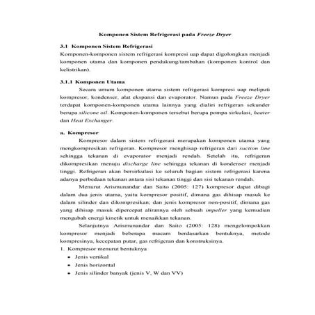 Komponen sistem refrigerasi pada freeze dryer