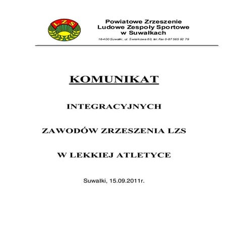 Komunikat 15.09.2011r