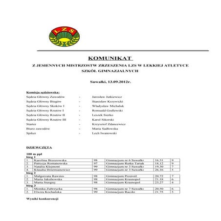 Komunikat z 13.09.2012