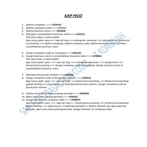 SAP FICO T CODES T KONDAIAH | DOCX