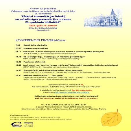 Vidzemes novadu Bērnu un skolu bibliotēku darbinieku 18. konference (programma)