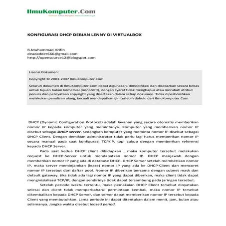 Konfigurasi dhcp (linux debian)