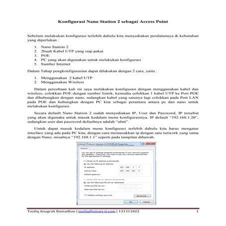 Konfigurasi nano station 2 sebagai access point