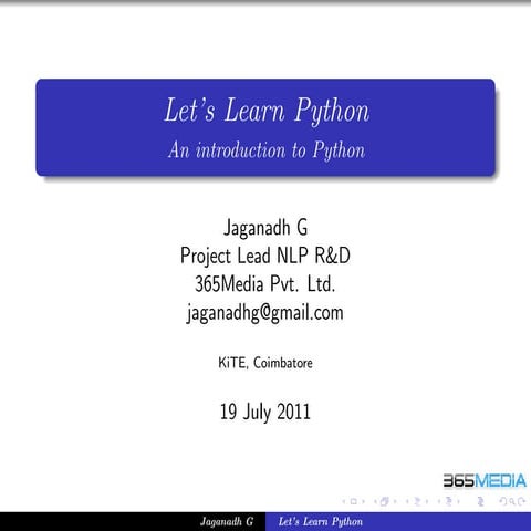 Let’s Learn Python An introduction to Python | PPT
