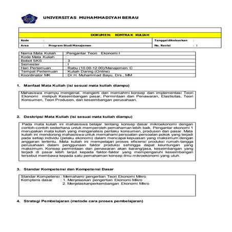 Kontrak kuliah manajemen i c