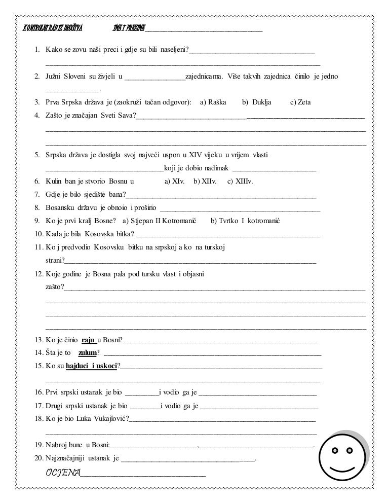 Kontrolni rad iz društva ime i prezime