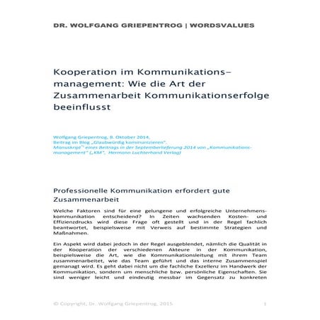 Kooperation im Kommunikationsmanagement
