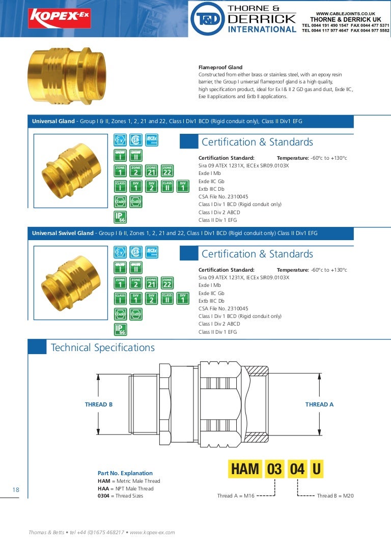 Kopex Ex Universal Flameproof Gland Hazardous Area Conduit Glands