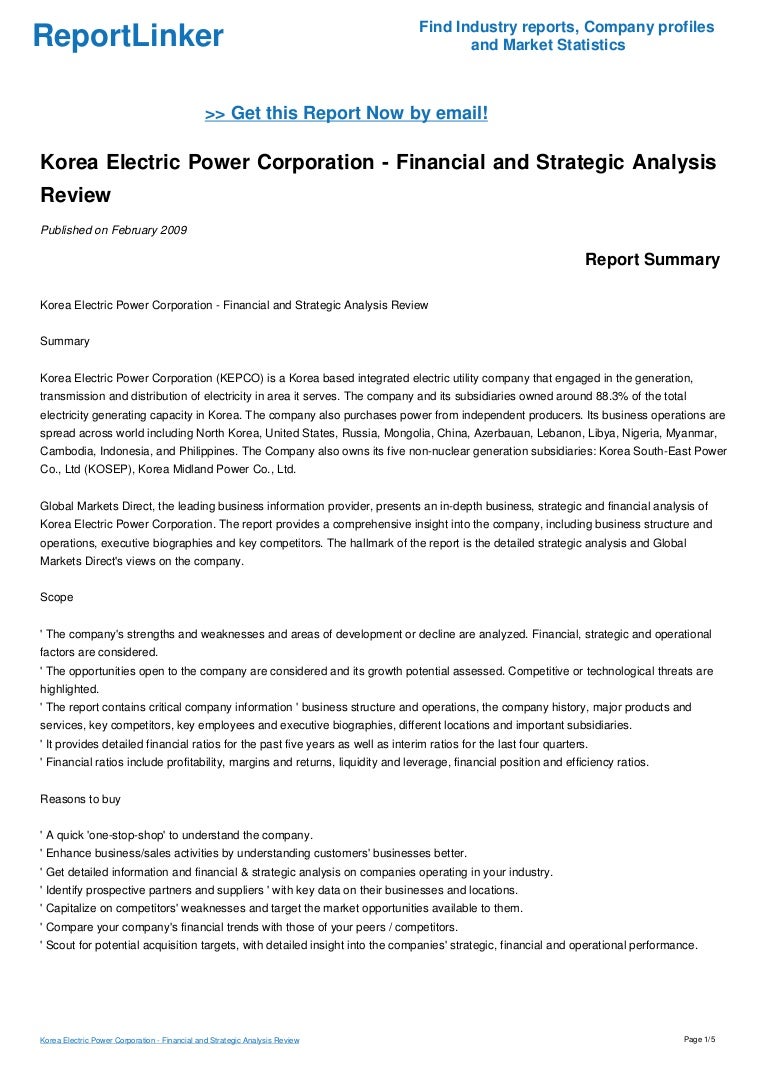 Korea Electric Power Corporation Financial and Strategic Analysis R…