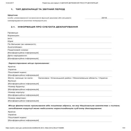 Кормышкин, э-декларация 2016