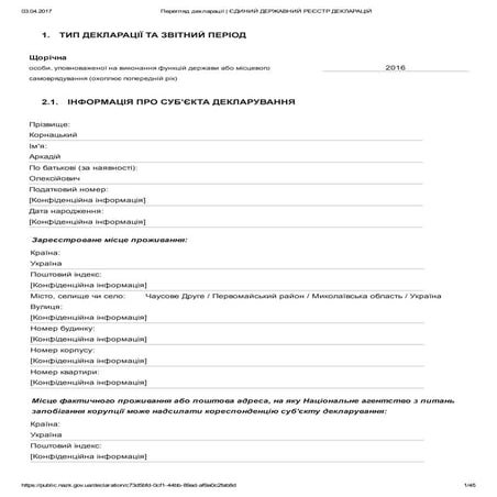 Корнацкий, э-декларация 2016