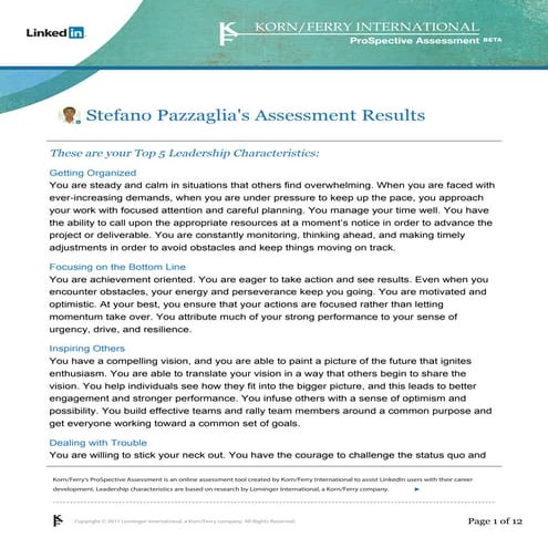 Korn Ferry - Stefano Pazzaglia's ProSpective Assessment 2012 | PDF ...