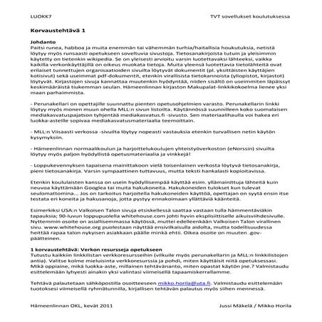 Korvaustehtava 1 opetuslinkit