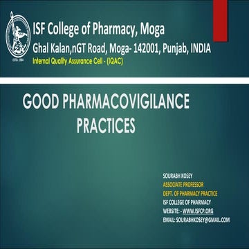 GOOD PHARMACOVIGILANCE PRACTICES