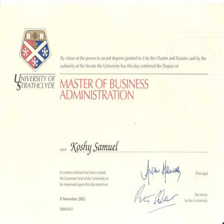 Koshy mba attested certificate