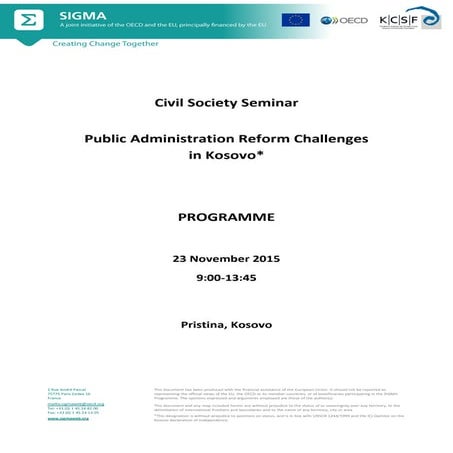 Programme, Civil Society Seminar - PAR Challenges in Kosovo, 23
