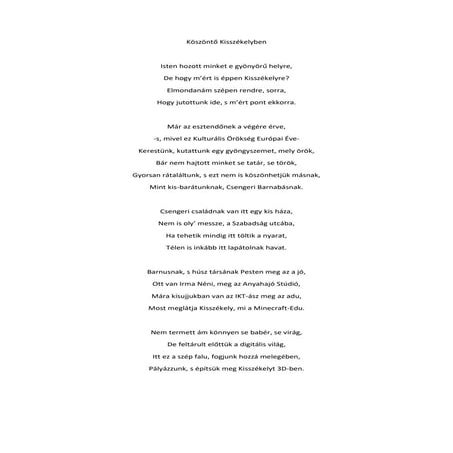 Köszöntő Kisszékelyben