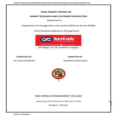 Kotak life insurance Project Report