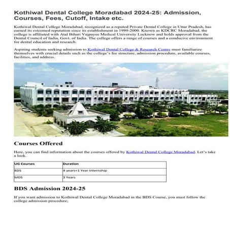 Kothiwal Dental College Moradabad 2024-25