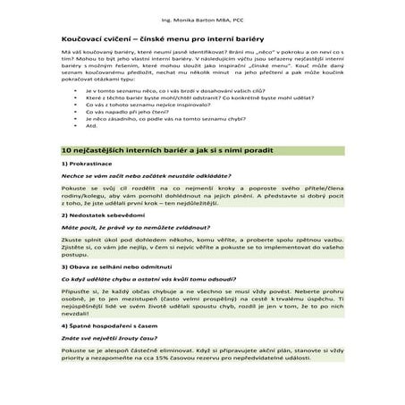 Koučovací cvičení – čínské menu pro interní bariéry 