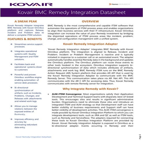 Kovair BMC Remedy Integration - Datasheet